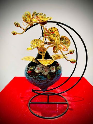 Chậu lan bằng đồng mạ vàng 24K- Quà tặng mạ vàng