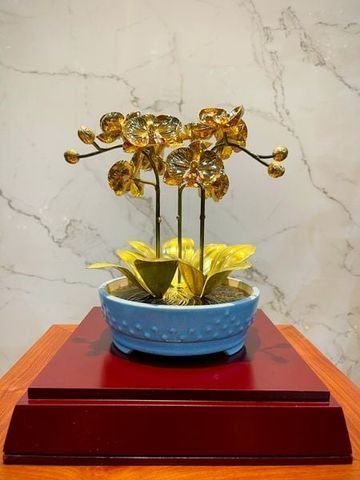 Chậu lan bằng đồng mạ vàng 24K 3 cành
