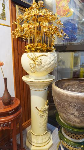 Chậu lan bằng đồng mạ vàng 24K cao 1m48 cả chân đế - Quà tặng mạ vàng