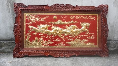 Tranh Đồng Mã Đáo Thành Công Mạ Vàng 24K KT 155x88 Cm Khung Gỗ Hương