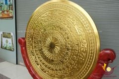 Mặt Trống Đồng Đúc- Kèm Đế Gỗ- Đường Kính 110cm Dát Vàng