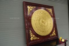 Tranh Trống Đồng Dát Vàng Kích Thước 127 x127  Cm Khung Vuông Đục Hoa Văn- Mặt Đúc