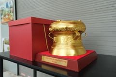 Trống Đồng vàng  Đường Kính 30Cm - Dát Vàng 18K - Chất Liệu Đồng Vàng
