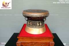 Trống Đồng Đông Sơn Đồng Đỏ Đường Kính 68cm + Đế Hộp Kính - Hoa Văn Ngọc Lũ Họa Tiết Nổi