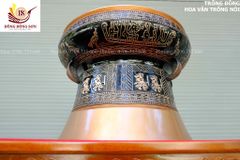 Trống Đồng Đông Sơn Đồng Đỏ Đường Kính 90cm + Đế Hộp Kính - Hoa Văn Ngọc Lũ Họa Tiết Nổi