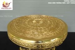 Trống Đồng Đông Sơn Đồng Đỏ, Đường Kính 40cm - Hoa Văn Ngọc Lũ Họa Tiết Nổi Dát Vàng