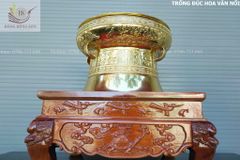 Trống Đồng Đông Sơn Đồng Đỏ Đường Kính 40cm + Đế Hộp Kính - Hoa Văn Ngọc Lũ Họa Tiết Nổi Dát Vàng