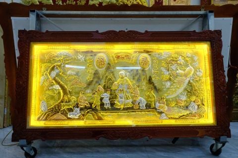 Tranh Mừng Thọ Bằng Đồng, Mừng Thọ Cụ Bà Đồng Vàng Xước Dát - Kích Thước 170x90 Cm