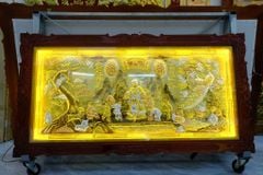 Tranh Mừng Thọ Bằng Đồng, Mừng Thọ Cụ Bà Đồng Vàng Xước Dát - Kích Thước 170x90 Cm