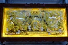 Tranh Mừng Thọ Bằng Đồng, Mừng Thọ Cụ Bà Đồng Vàng Xước Dát - Kích Thước 170x90 Cm