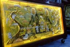 Tranh Mừng Thọ Bằng Đồng, Mừng Thọ Cụ Bà Đồng Vàng Xước Dát - Kích Thước 170x90 Cm