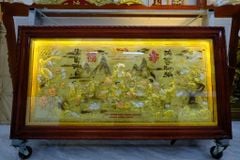 Tranh Mừng Thọ Bằng Đồng, Mừng Thọ Cụ Bà Đồng Vàng Xước Dát - Kích Thước 170x90 Cm, Khung Trơn