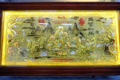 Tranh Mừng Thọ Bằng Đồng, Mừng Thọ Cụ Bà Đồng Vàng Xước Dát - Kích Thước 170x90 Cm, Khung Trơn