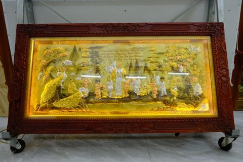 Tranh Mừng Thọ Bằng Đồng, Mừng Thọ Cụ Ông Đồng Vàng Xước Dát - Kích Thước 170x90 Cm, Khung Trơn