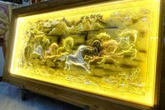 Tranh Đồng Mã Đáo Thành Công Nền Vàng Cạo Xước - KT 230*120 Khung Trơn