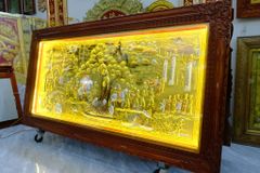 Tranh Đồng Vinh Quy Bái Tổ Đồng Vàng - Kích Thước 230*120Cm Khung Gỗ Sồi
