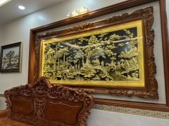 Tranh Đồng Vinh Quy Bái Tổ Đồng Vàng - Kích Thước 275*145Cm Khung Gỗ Gõ