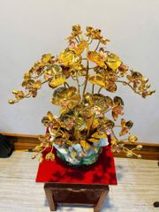 Chậu lan bằng đồng mạ vàng 24K 8 cành chậu hình thiên nga đắp nổi