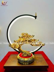 Chậu hoa mai bằng đồng mạ vàng 24K - Quà tặng mạ vàng