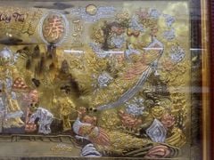 Tranh Mừng Thọ Bằng Đồng, Mừng Thọ Cụ Bà Đồng Vàng Xước Dát - Kích Thước 170x90 Cm