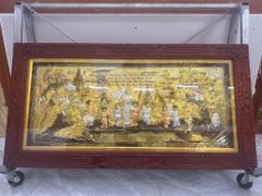 Tranh Mừng Thọ Bằng Đồng, Mừng Thọ Cụ Ông Đồng Vàng Xước Dát - Kích Thước 170x90 Cm, Khung Trơn