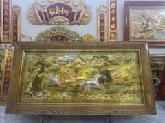 Tranh Đồng Mã Đáo Thành Công Nền Vàng Cạo Xước - KT 230*120 Khung Trơn