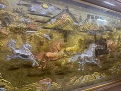 Tranh Đồng Mã Đáo Thành Công Nền Vàng Cạo Xước - KT 230*120 Khung Trơn