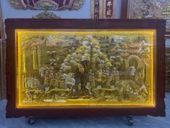 Tranh Đồng Vinh Quy Bái Tổ Đồng Vàng - Kích Thước 255*155Cm Khung Gỗ Sồi