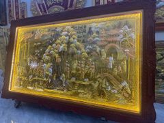 Tranh Đồng Vinh Quy Bái Tổ Đồng Vàng - Kích Thước 230*120Cm Khung Gỗ Sồi