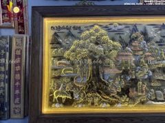 Tranh Đồng Quê Cội Nguồn Quê Hương Nền Vàng Cạo Xước Khung Trơn KT 255 -155cm