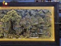 Tranh Đồng Quê Cội Nguồn Quê Hương Nền Vàng Cạo Xước Khung Trơn KT 255 -155cm