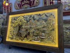 Tranh Đồng Quê Cội Nguồn Quê Hương Nền Vàng Cạo Xước Khung Trơn KT 255 -155cm