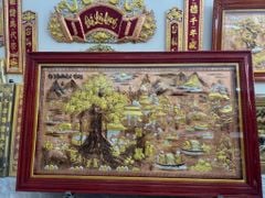 Tranh Cội Nguồn Quê Hương Đồng Đỏ Cạo Xước Dát Vàng Khung Trơn Xoắn KT 255 -155cm