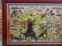 Tranh Cội Nguồn Quê Hương Đồng Đỏ Cạo Xước Dát Vàng Khung Trơn Xoắn KT 255 -155cm
