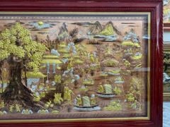 Tranh Cội Nguồn Quê Hương Đồng Đỏ Cạo Xước Dát Vàng Khung Trơn Xoắn KT 255 -155cm