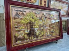 Tranh Cội Nguồn Quê Hương Đồng Đỏ Cạo Xước Dát Vàng Khung Trơn Xoắn KT 255 -155cm