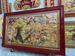 Tranh Cội Nguồn Quê Hương Đồng Đỏ Cạo Xước Dát Vàng Khung Trơn Xoắn KT 255 -155cm