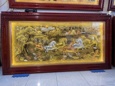 Tranh Đồng Mã Đáo Thành Công Nền Vàng Cạo Xước - KT 230*120Cm Khung Trơn M1