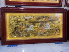 Tranh Đồng Mã Đáo Thành Công Nền Vàng Cạo Xước - KT 230*120Cm Khung Trơn M1