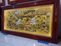 Tranh Đồng Mã Đáo Thành Công Nền Vàng Cạo Xước - KT 230*120Cm Khung Trơn M1