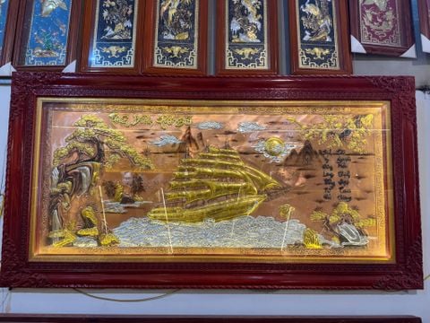 Tranh Thuận Buồm Xuôi Gió- Đồng Đỏ Xước Dát- Kích Thước 170x90- Khung Sồi Trơn