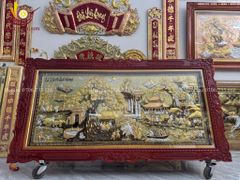 Tranh Đồng Quê Cội Nguồn Quê Hương Nền Vàng Dát Tam Khí - Khung Hoa Tây KT 230*120cm