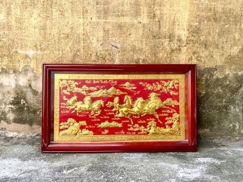 Tranh Đồng Mã Đáo Thành Công Nền Đỏ Dát Vàng KT 108x61 Cm Khung Gỗ Sồi Nga