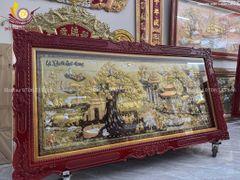 Tranh Đồng Quê Cội Nguồn Quê Hương Nền Vàng Dát Tam Khí - Khung Hoa Tây KT 230*120cm