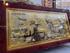 Tranh Đồng Quê Cội Nguồn Quê Hương Nền Vàng Dát Tam Khí - Khung Hoa Tây KT 230*120cm