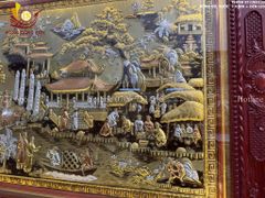 Tranh Đồng Quê Cội Nguồn Quê Hương Nền Vàng Dát Tam Khí - Khung Hoa Tây KT 230*120cm