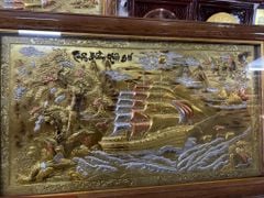 Tranh Thuận Buồm Xuôi Gió- Đồng Vàng Xước Khảm Tam Khí - Kích Thước 255*155 Khung Sồi