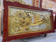 Tranh Thuận Buồm Xuôi Gió - Đồng Vàng Xước Khảm Tam Khí - Kích Thước 230*120 Khung Sồi
