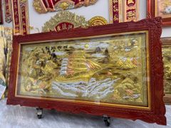 Tranh Thuận Buồm Xuôi Gió - Đồng Vàng Xước Khảm Tam Khí - Kích Thước 230*120 Khung Sồi