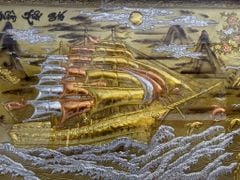 Tranh Thuận Buồm Xuôi Gió - Đồng Vàng Xước Khảm Tam Khí - Kích Thước 230*120 Khung Sồi